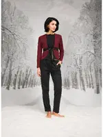 Kuşaklı Lastikli T-shirt Pantolon Hırka Takım Doreanse 26K4096 Siyah