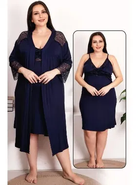 Lady Lacivert 2li Gecelik Ve Sabahlık Takımı Lady 19213
