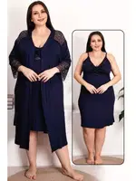 Lacivert 2li Gecelik Ve Sabahlık Takımı Lady 19213 Lacivert