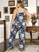 Lacivert Çiçekli Desenli Askılı Büyük Beden Kadın Pijama Takım Pink Night 6902 Lacivert detay görünüm