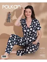 Lacivert Çiçekli V Yaka Gömlek Kısa Kollu Pijama Takım Polkan 19000 Lacivert