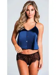 Loomerie Lacivert Premium Dantelli Fantazi Saten Şort Takım Loomerie 567