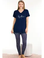 Lady Desenli V Yaka Kısa Kol T-Shirt Tayt Pijama Takımı Lady 12576