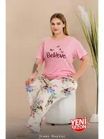 Lady Pembe Büyük Beden Çiçekli Kısa Kollu Pijama Takımı Lady 11005 farklı açı