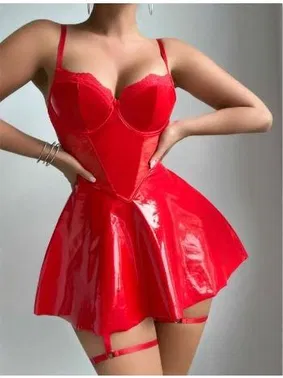 Real Passione Lame Kırmızı Jartiyer İpli Fantezi Mini Seksi Elbise Real Passione 21103