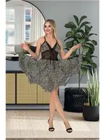 Leopar Desen Asimetrik Kesim Kısa Gecelik İzabel 3009 Siyah