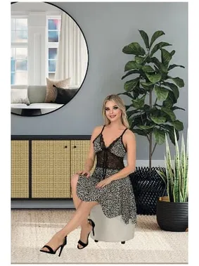 İzabel Leopar Desen Asimetrik Kesim Kısa Gecelik İzabel 3009 - Alternatif Görünüm