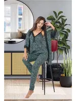 Leopar Desenli 3lü Sabahlık Pijama Takımı İzabel SB-5000 Yeşil detay görünüm
