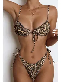 Angelsin Leopar Desenli Bağlamalı Tasarim Bikini Takımı Angelsin MS 4376