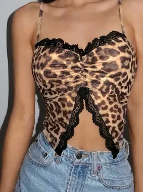 Ruselin Leopar Desenli Dantelli Göbek Dekolteli Askılı Büstiyer Ruselin 5095 - Alternatif Görünüm