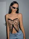 Leopar Desenli Dantelli Göbek Dekolteli Askılı Büstiyer Ruselin 5095