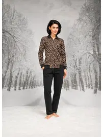 Doreanse Leopar Desenli Fermuarlı Kadın Ceket Pantolon Takım Doreanse 26K4099