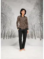 Leopar Desenli Fermuarlı Kadın Ceket Pantolon Takım Doreanse 26K4099 Siyah