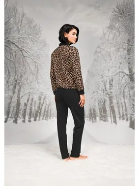 Doreanse Leopar Desenli Fermuarlı Kadın Ceket Pantolon Takım Doreanse 26K4099 - Alternatif Görünüm