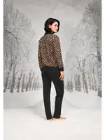 Leopar Desenli Fermuarlı Kadın Ceket Pantolon Takım Doreanse 26K4099 Siyah detay görünüm