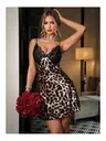 Leopar Desenli Saten Mini Dantelli Sırt Dekolteli Fantazi Gecelik NightLight 3809