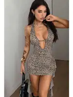 Leopar Desenli Sırt Dekolteli Fantazi Elbise Ruselin 2239