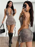 Leopar Desenli Sırt Dekolteli Fantazi Elbise Ruselin 2239 detay görünüm