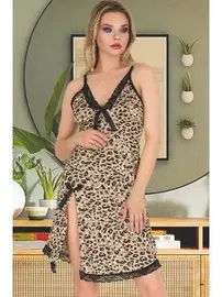 İzabel Leopar Desenli Tunik Fantezi Gecelik İzabel T-1016