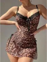 Leopar Desenli Yandan Büzgülü Fantazi Gecelik Lily Bianca LB-254 farklı açı