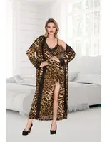 Leopar Desenli Yırtmaçlı Uzun Gecelik Sabahlık Takım İzabel 7000 Kahverengi