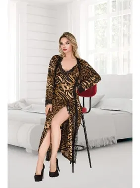 İzabel Leopar Desenli Yırtmaçlı Uzun Gecelik Sabahlık Takım İzabel 7000 - Alternatif Görünüm