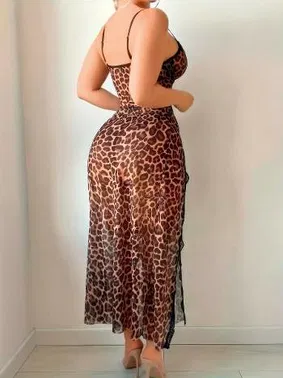 Lily Bianca Leopar Uzun Derin Yırtmaç Dekolteli Fantezi Gecelik Lily Bianca LB-202 - Alternatif Görünüm