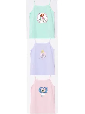 Öztaş Likralı Baskılı 3 lü Paket Kız Çocuk İp Askılı Atlet Öztaş 4628-F