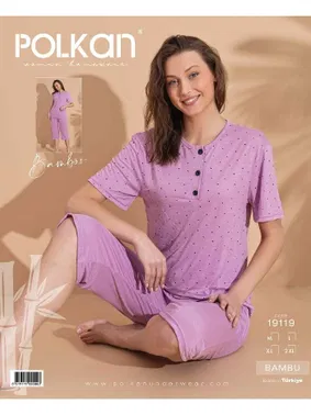 Polkan Lila Bambu Kısa Kollu Kapri Pijama Takım Polkan 19119