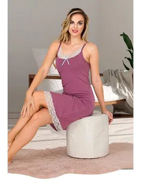 Lady Lila Dantelli İnce Askılı Viskon Kadın Tunik Gecelik  Lady 5521