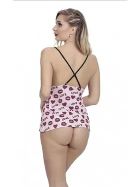 SHE Love Öpücük Desenli Erotik Midi Gecelik SHE 1298 - Alternatif Görünüm