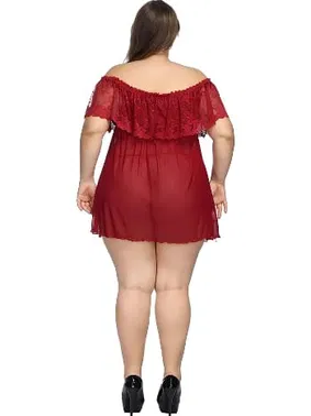 missisX Madonna Yaka Kırmızı Transparan Büyük Beden Gecelik missisX 3014 - Alternatif Görünüm