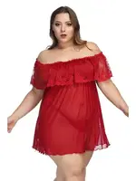 Madonna Yaka Kırmızı Transparan Büyük Beden Gecelik missisX 3014 Kırmızı farklı açı