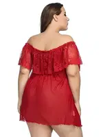 Madonna Yaka Kırmızı Transparan Büyük Beden Gecelik missisX 3014 Kırmızı görsel 4