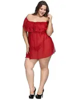 Madonna Yaka Kırmızı Transparan Büyük Beden Gecelik missisX 3014 Kırmızı görsel 5