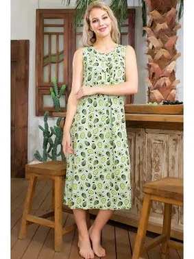 Lady Mango Desenli Sıfır Kol Uzun ElbiseLady 7001