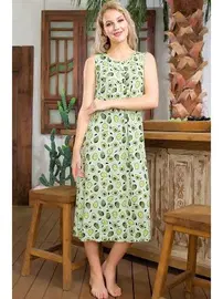 Lady Mango Desenli Sıfır Kol Uzun ElbiseLady 7001