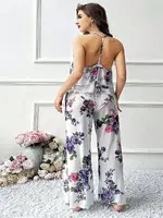 Mavi Çiçekli Desenli Beyaz Büyük Beden Bluz Pantolon Takım Pink Night 6954 Beyaz farklı açı