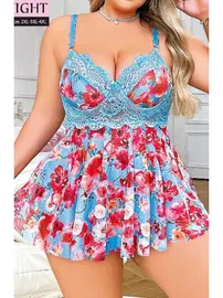 Pink Night Mavi Çiçekli Fantazi Büyük Beden Gecelik Pink Night 6628