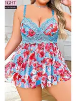 Mavi Çiçekli Fantazi Büyük Beden Gecelik Pink Night 6628 Mavi