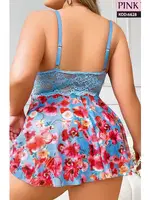 Mavi Çiçekli Fantazi Büyük Beden Gecelik Pink Night 6628 Mavi detay görünüm