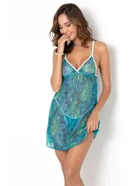 SHE Mavi Desenli Askılı Transparan Fantezi Gecelik SHE 1363