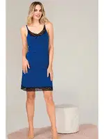 Mavi İnce Askılı Viskon Kenarları Dantel Kadın Tunik Gecelik  Lady 5524 Mavi detay görünüm