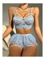 Mavi Lastikli Dantelli Fantazi 5 Parça Jartiyer Takım missisX 3089 Mavi detay görünüm