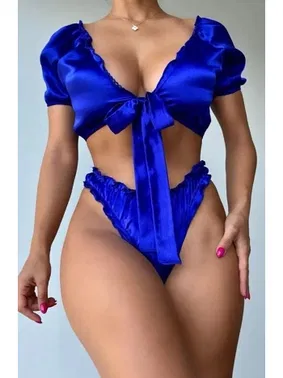 NightLight Mavi Saten Büzgülü Fantazi Takım Nightlight 3423