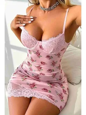 Merry See Askılı Çiçek Baskılı Yumuşacık Şık Dantelli Gecelik Pembe Merry See MS2384 Pembe - Alternatif Görünüm