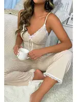 Askılı Dantel İşlemeli Şık Pijama Takımı Krem Merry See MS4025 Krem Krem