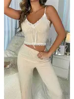 Askılı Dantel İşlemeli Şık Pijama Takımı Krem Merry See MS4025 Krem Krem farklı açı