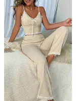 Askılı Dantel İşlemeli Şık Pijama Takımı Krem Merry See MS4025 Krem Krem görsel 4