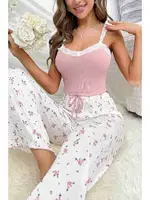 Askılı Şık Üstü Dantel İşlemeli Baskılı Pijama TakımıMerry See MS4423 Çok Renkli Çok Renkli